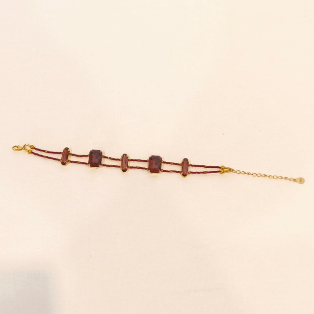 Bracelet Burgundy – Argent doré 24k, Gold filled 14k & cristal – Ajustable de 17,5 à 22,5 cm