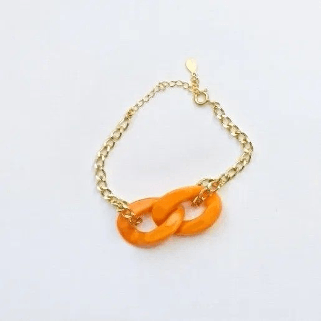 Bracelet fin doré à maillons orange – Collection Altissima – Pièce unique en or fin 24k et gold filled