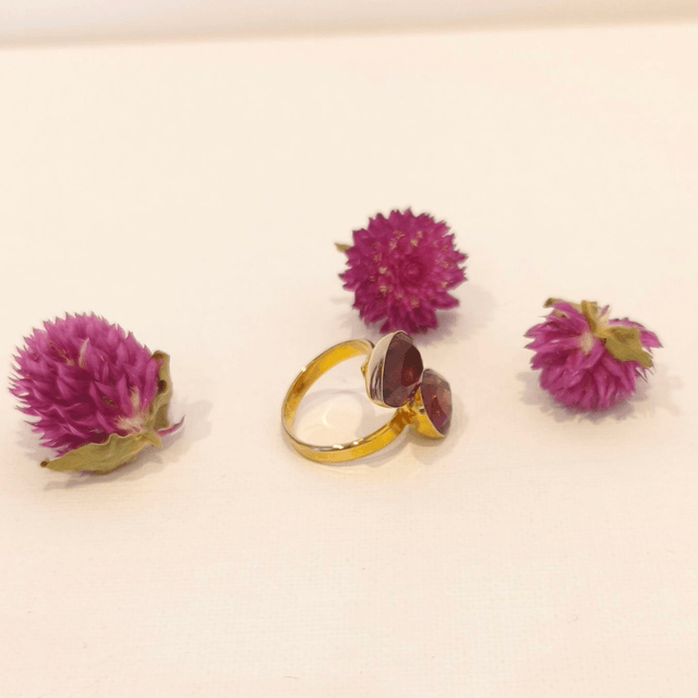Bague Aurora – Argent doré 24 carats & cristaux améthystes – Élégance lumineuse et réglable