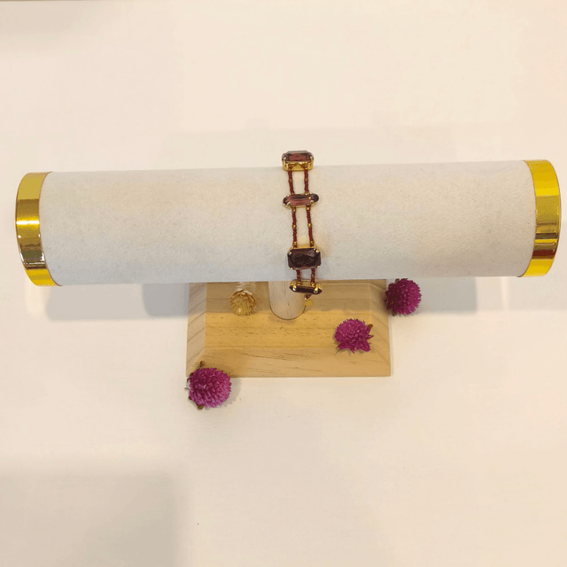 Bracelet Burgundy – Argent doré 24k, Gold filled 14k & cristal – Ajustable de 17,5 à 22,5 cm