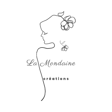 Logo La Mondaine Créations : dessin au trait d’une femme au crayon, marque de concept store d’artisanat et créations faites main