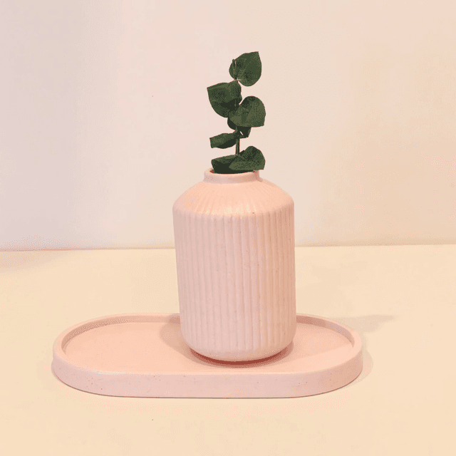 &quot;Lunée&quot;, Vase artisanal en gypse avec fleurs séchées - Déco douce et raffinée