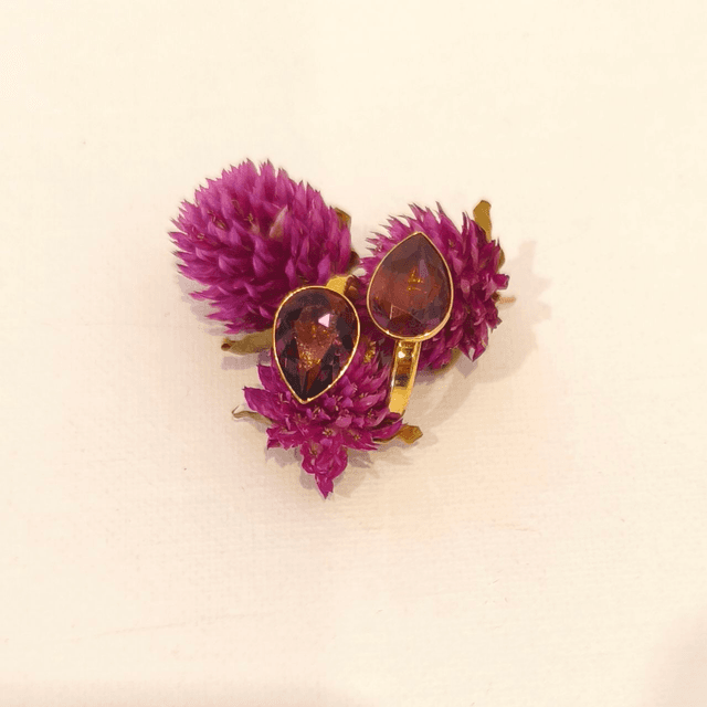 Bague Aurora – Argent doré 24 carats &amp; cristaux améthystes – Élégance lumineuse et réglable
